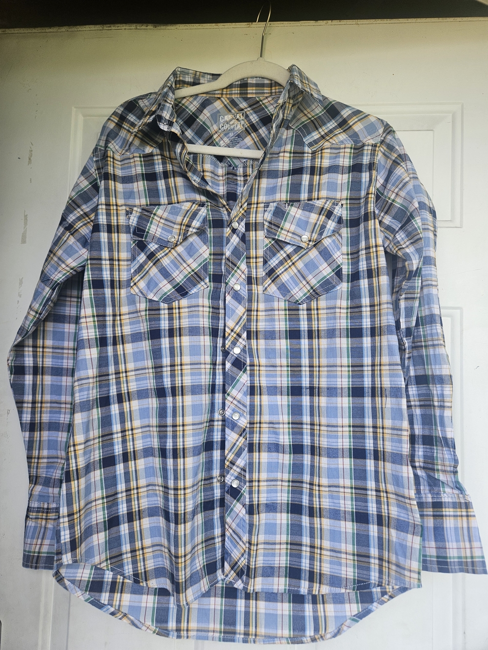 Casual Country Blue Plaid Long-Sleeve Button-Down Shirt